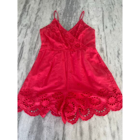 Japna- Coral Floral Eyelet Romper Womens Size Small - Picture 3 of 9